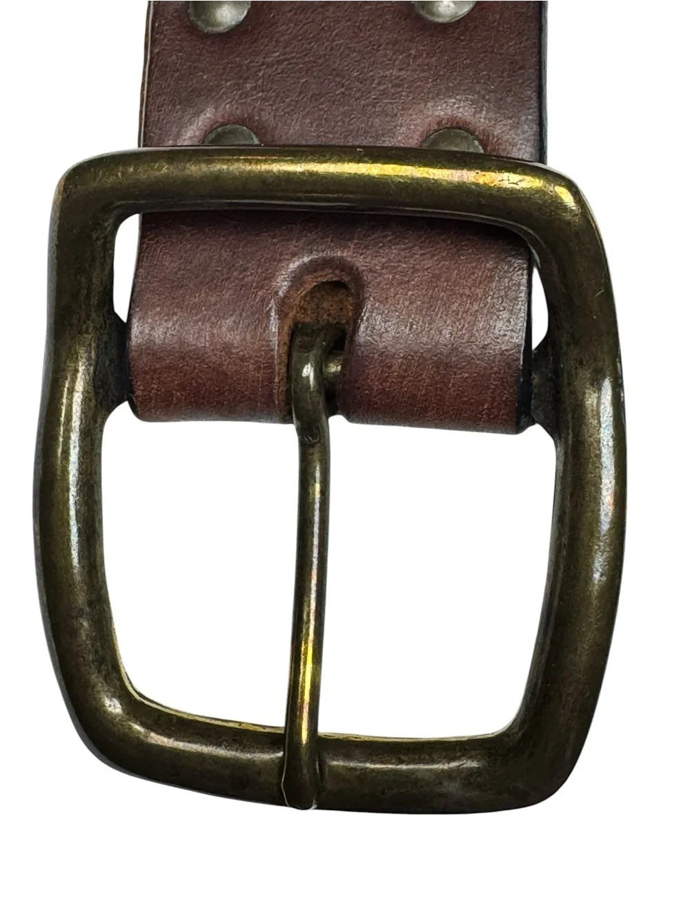 Brown Studded Italian Leather Belt Brass Buckle Handcrafted Canada 38